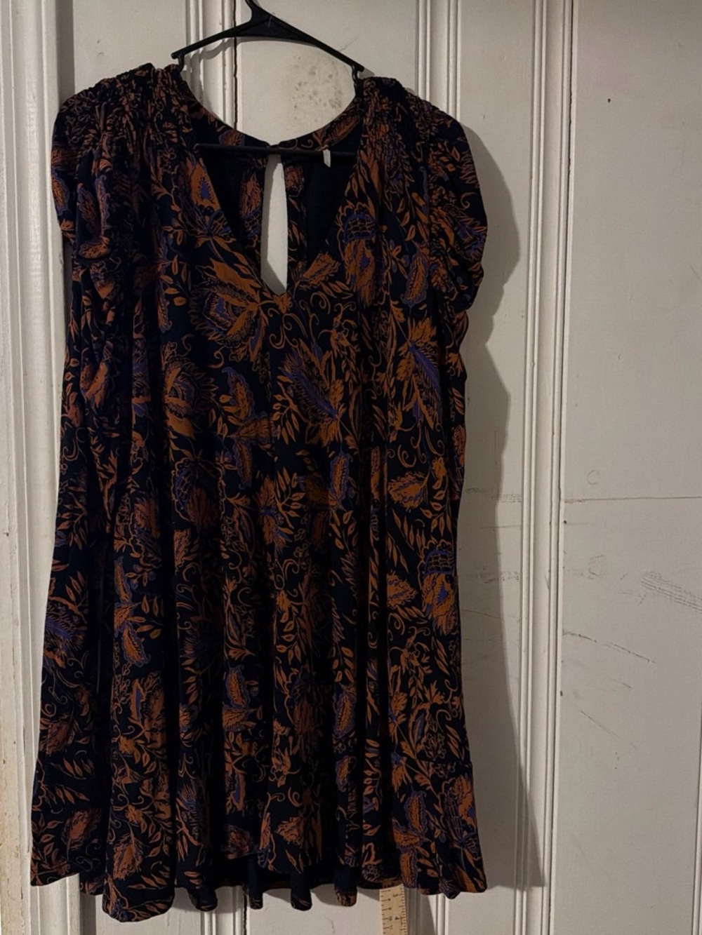 Free People Black Mini Dress with Rust and Purple Floral Print